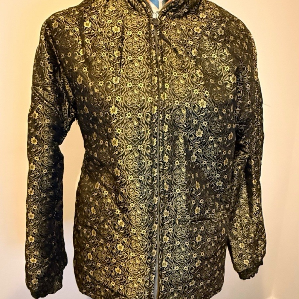 VTG Skin Form of Peter Jay jacket 70/80 Gold/Black Floral Reversible